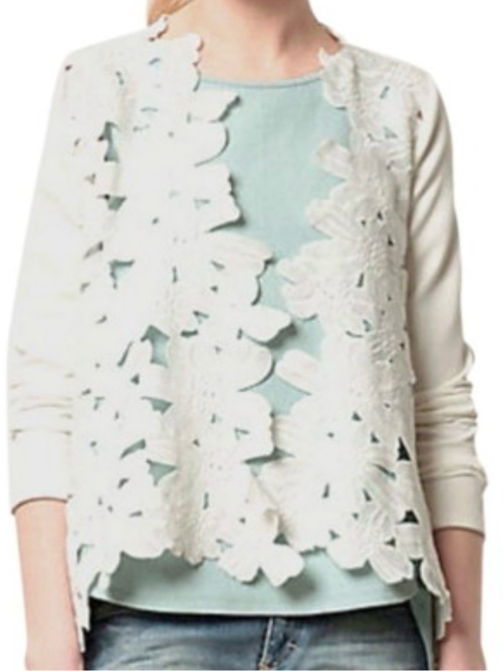 Anthropologie Sunday in Brooklyn Off White Lace Open-Front Cardigan